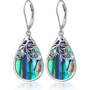 Sterling Silver Leverback Dangle Earring Women Teardrop Filigree 14K Gold Flower